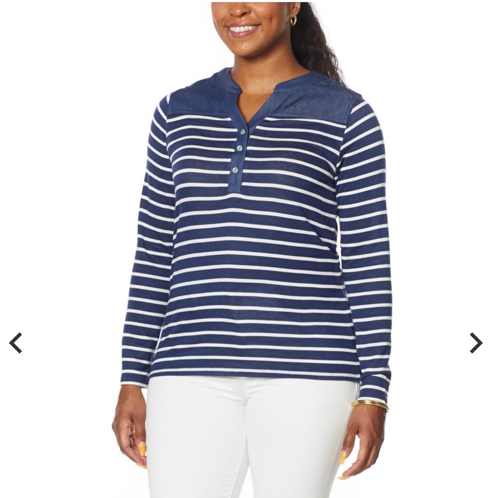 NWT Diane Gilman Soft Cell Navy nautical Blouse 1X